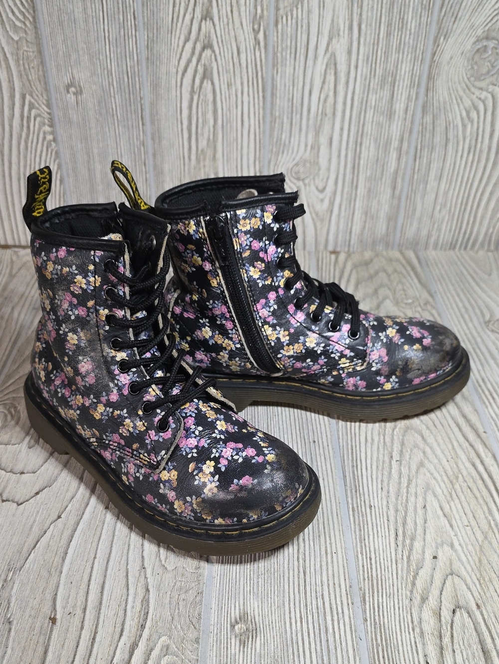 Dr. Martens 1460 Mini Tydee Black Meadow Floral Combat Boots Kids Size 13